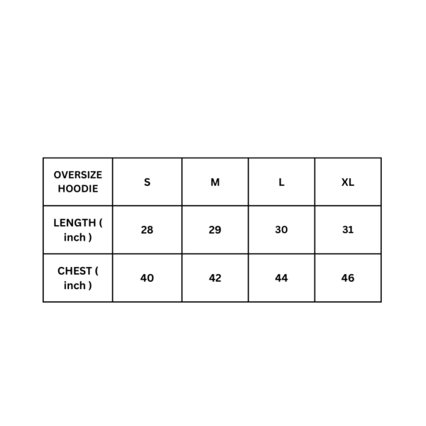 oversize hoodie size chart